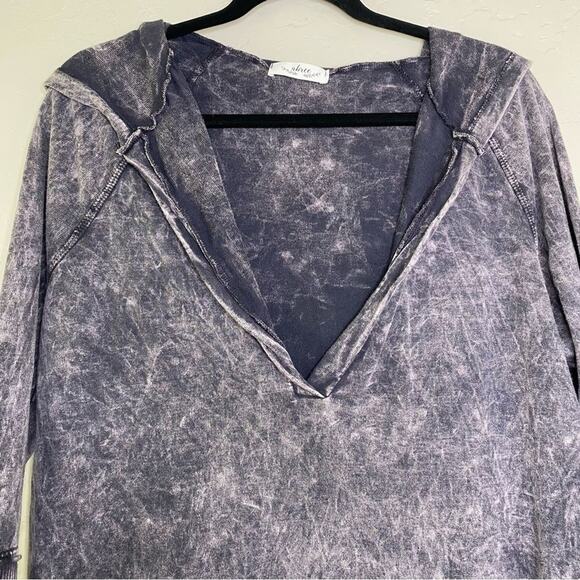 Abree Purple Mineral Wash Distressed Lagenlook Longline Hoodie Large - Picture 3 of 10